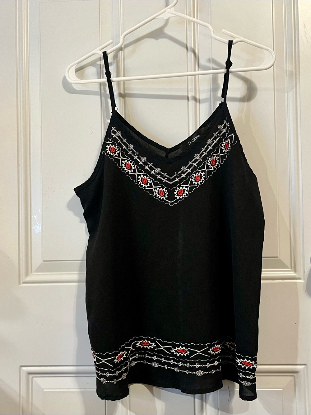 TECREW Black Embroidered V-Neck Camisole with Red & White Accents